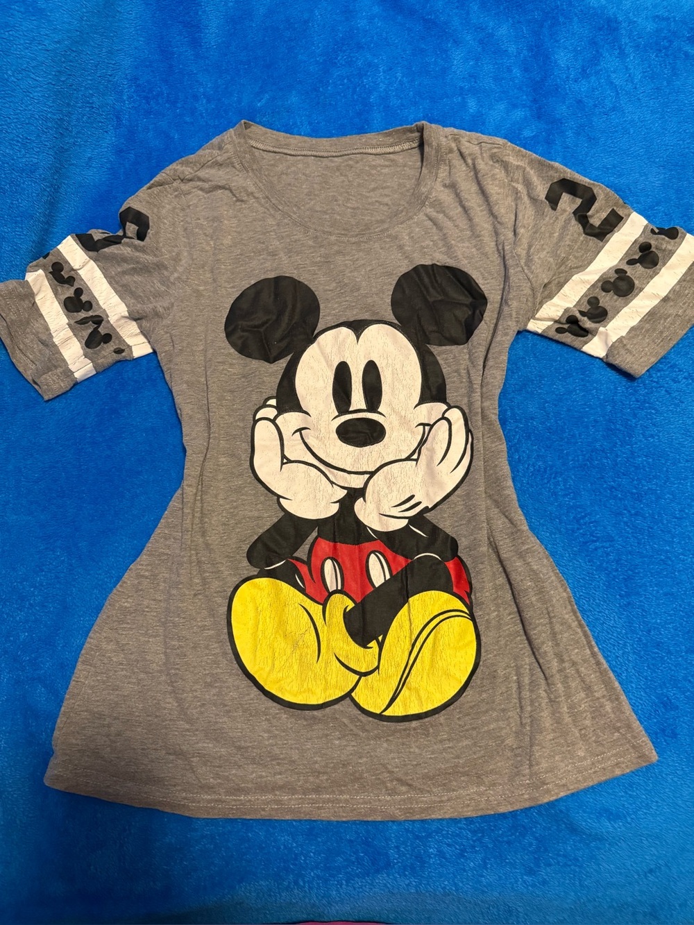 Disney Gray Mickey Mouse Tee with Yellow and Red Graphic